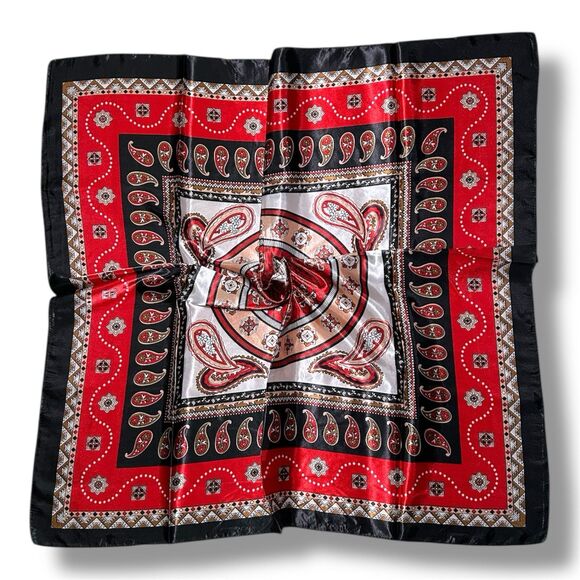 Red Scarf 35” X 35” White Paisley Women Headscarf Scarve Black - Picture 2 of 2